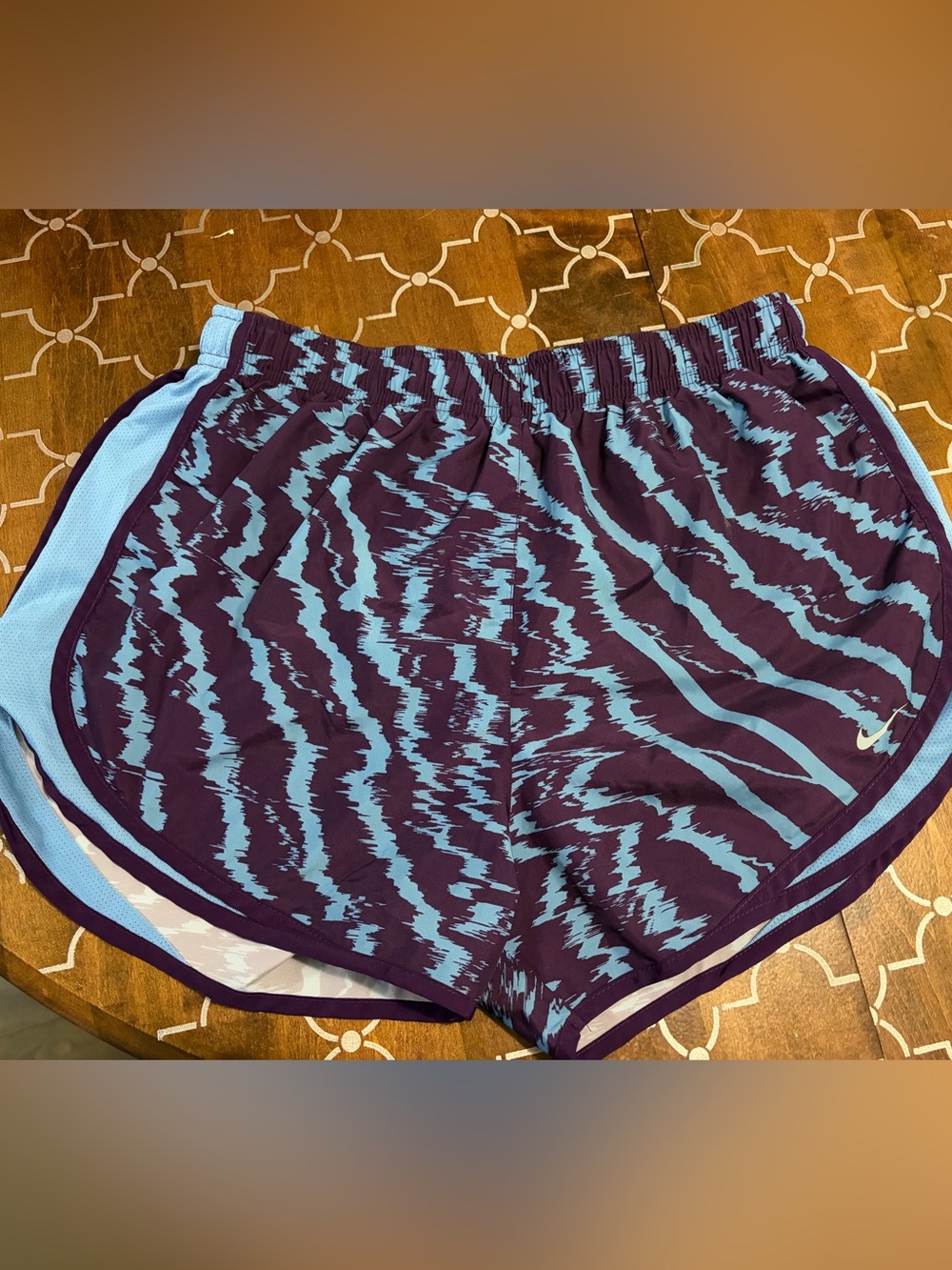 Women's Nike Dri Fit Aqua Patterned Purple Athletic Shorts